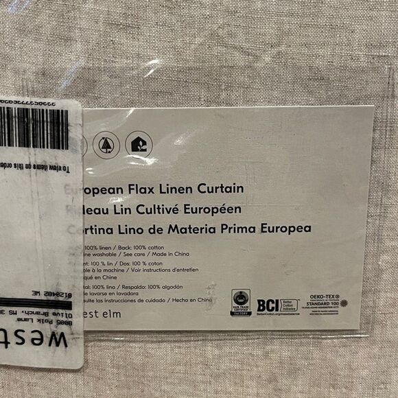 West Elm European Flax Linen Natural 48 in x 108 in Curtain with Pole Pocket - Picture 2 of 5